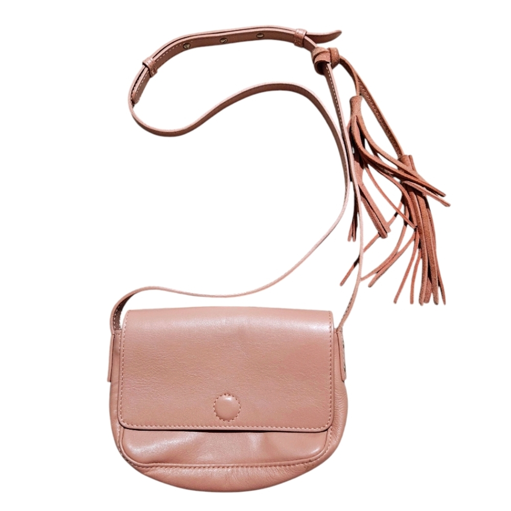 Made in Italy American Eagle Blush Pink Leather Mini Crossbody Flap Bag Tassels